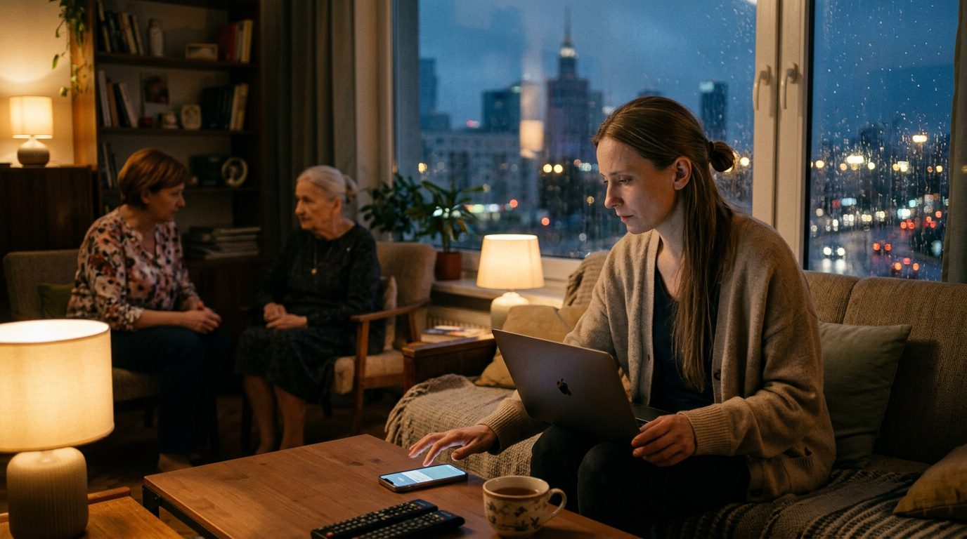 Kobieta waha się, czy odebrać dzwoniący telefon